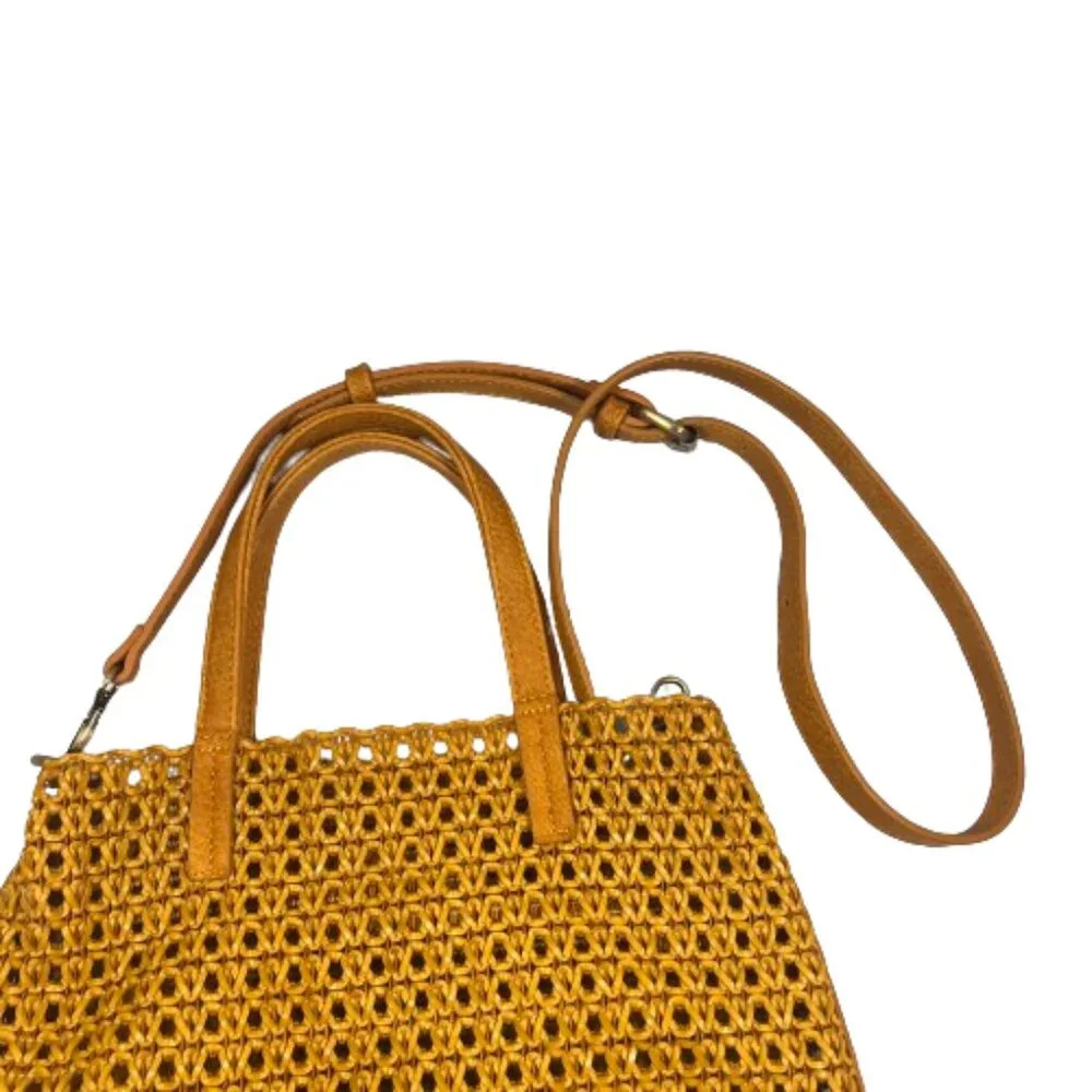 Anthropologie Womens Crossbody Bag‎ With Pouch Insert Mustard Yellow Boho Purse